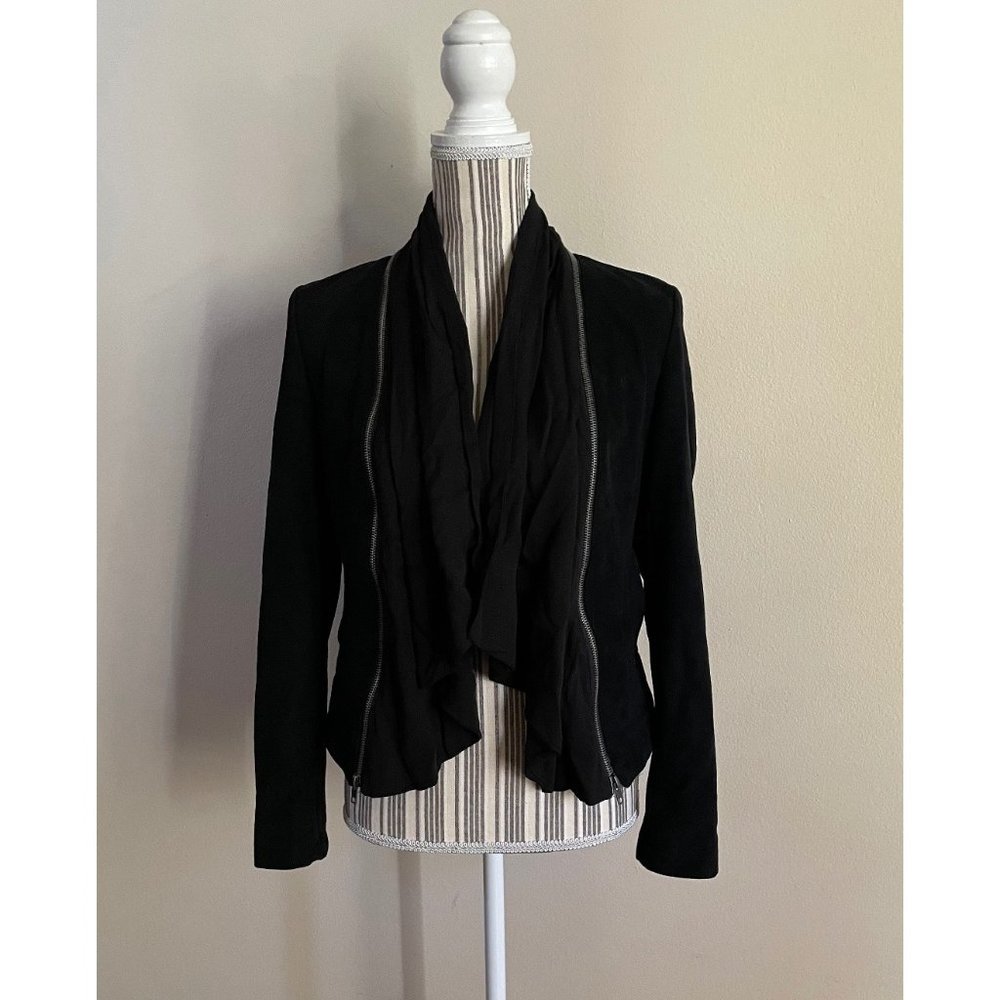MISS ME Womens Moto Biker Open Front Faux Leather Jacket Black Size Small